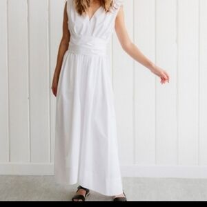 Jenni Kayne Kate Maxi Dress White Cottagecore Poplin Coastal Euro Summer White